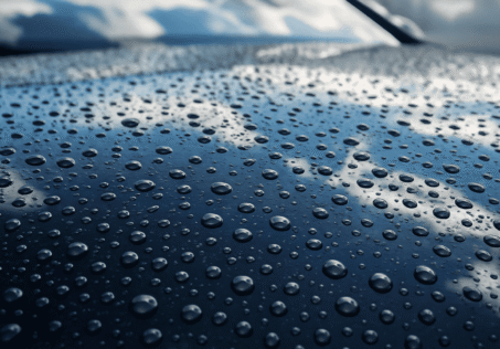 Vatten pärlar sig på lacken