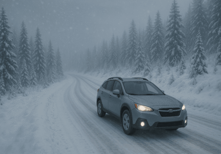 bil ute på vägen i vintern